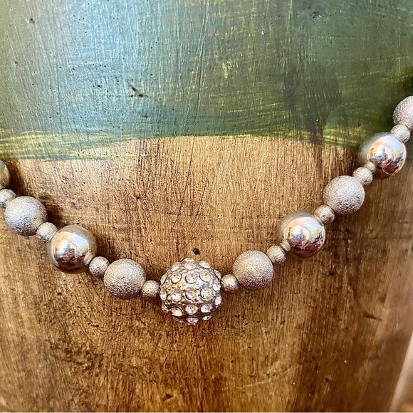 Necklace ~ Adjustable ~ Silver Tones ~ Rhinestone, Mirror & Rough Textured Beads - Picture 4 of 7